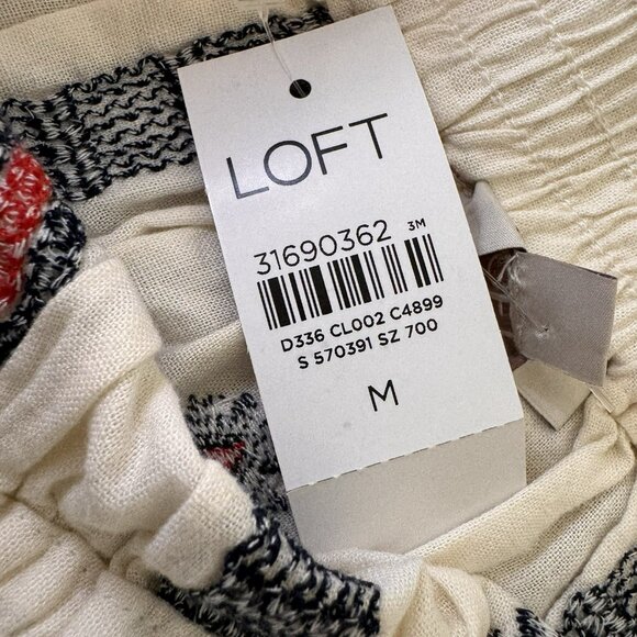 Loft Women’s Medium Embroidered Linen Blend Boho Ruffle Elastic Waist Mini Skirt - Picture 9 of 9